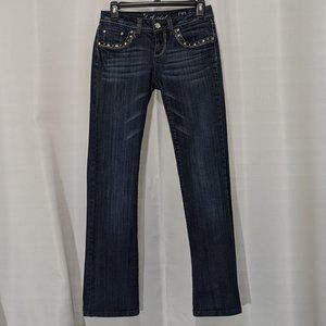 LA IDOL USA Jeans SZ 27 Rhinestone Pockets Stretch 3% Spandex  Blue Bling